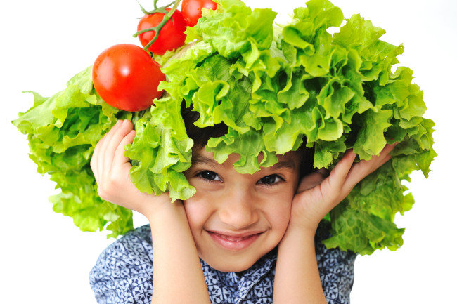 bigstock-kid-with-salad-and-tomato-hat-15442769