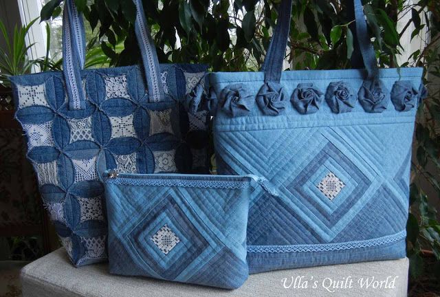 Ulla's Quilt World: Quilted pouch and bag + Cathedral window quilt bag