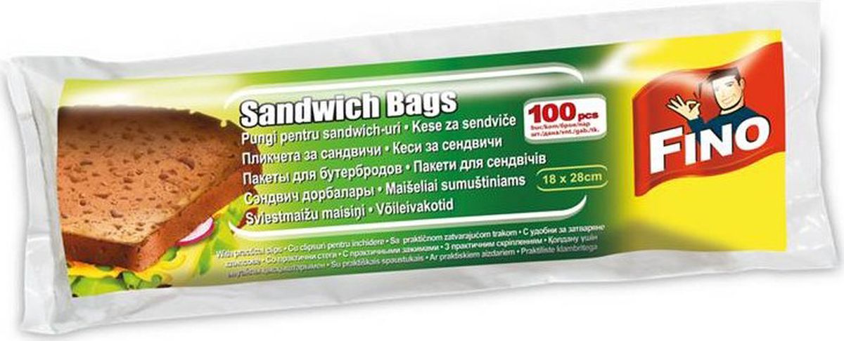 Пакеты для бутербродов Fino с клипсами 18 х 28 см 100 шт